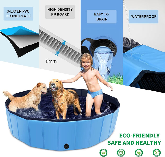 cacps foldable dog pool, 32" x 8" hard plastic non-slip kiddie pool for outdoor backyard use