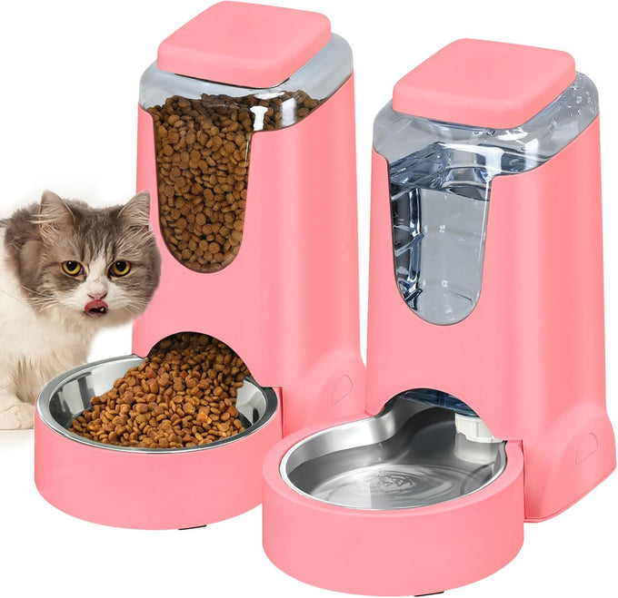 PetSafe Automatic Stainless Steel Bowl Dog and Cat Gravity Food Feeder and Waterer for Small Medium Pets 1 Gallon x 2