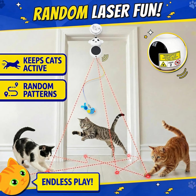 Interactive 2-in-1 Laser Pointer Cat Toy with Flying Bird and Smart Moving Wand