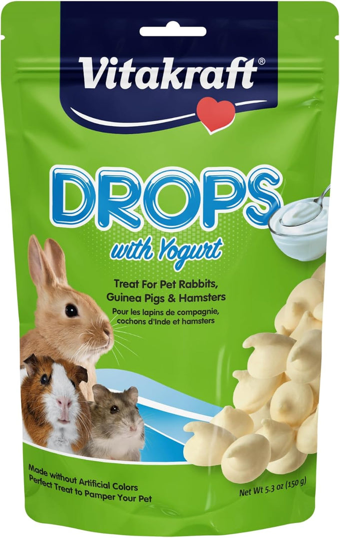 Vitakraft vanilla yogurt drops for rabbits guinea pigs and hamsters, real yogurt whey protein, no artificial colors flavors or preservatives