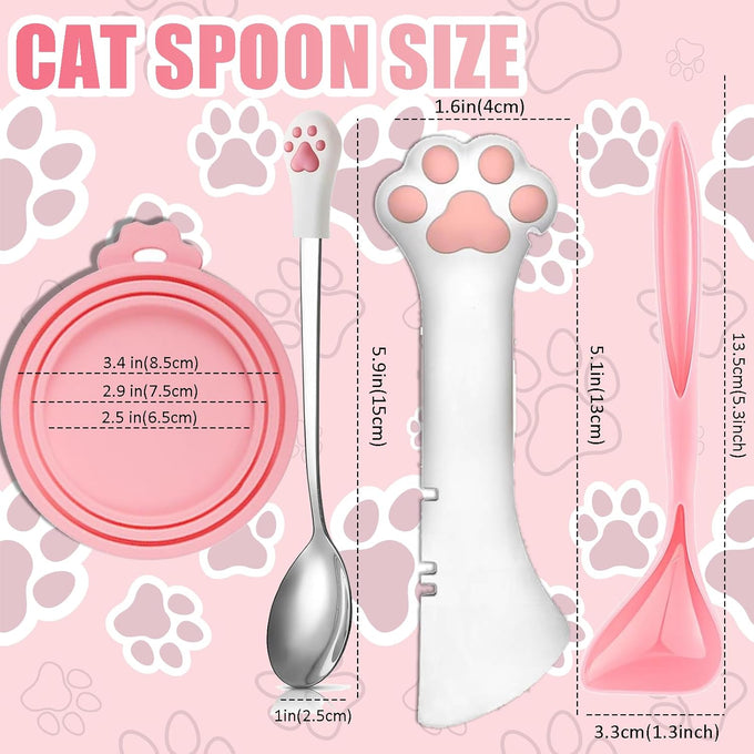 5-piece pet food supply set for dogs and cats with can opener and spoons in pink