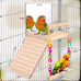 KyoukiBird Perch Platform Bird Toys with Mirror Climbing Ladder Swing for Cockatiels, Lovebirds, Budgies and More - Wooden Parakeet Cage Accessories