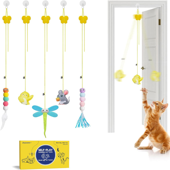 Potaroma Interactive Cat Feather Toy Set, 5 Pcs, Retractable Hanging Kitten Play Chase Exercise Toys