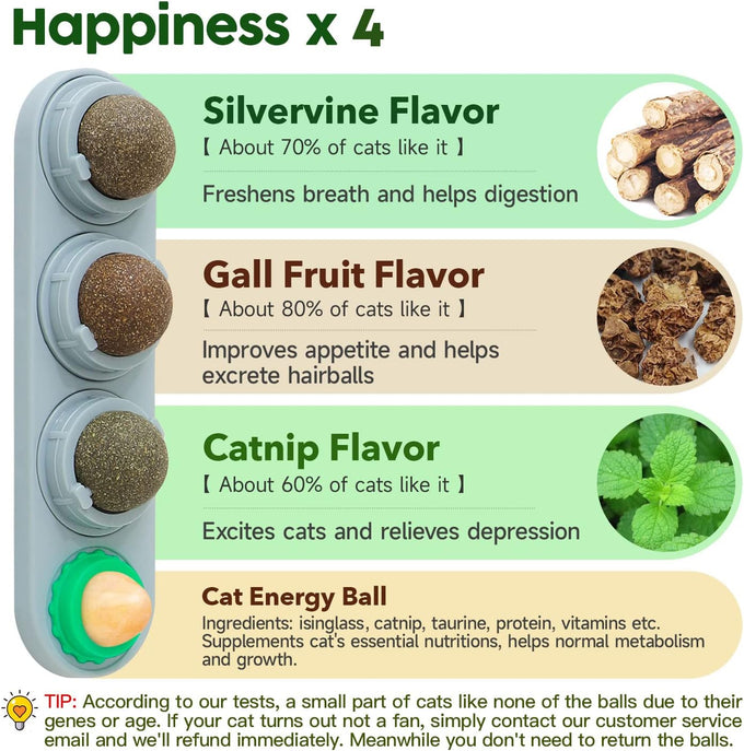 Potaroma 4 Catnip Silvervine Ball Toys: Natural, Non-Toxic, Edible, Teeth Cleaning, Dental Wall Treats for All Breeds, Extra Cat Energy Ball