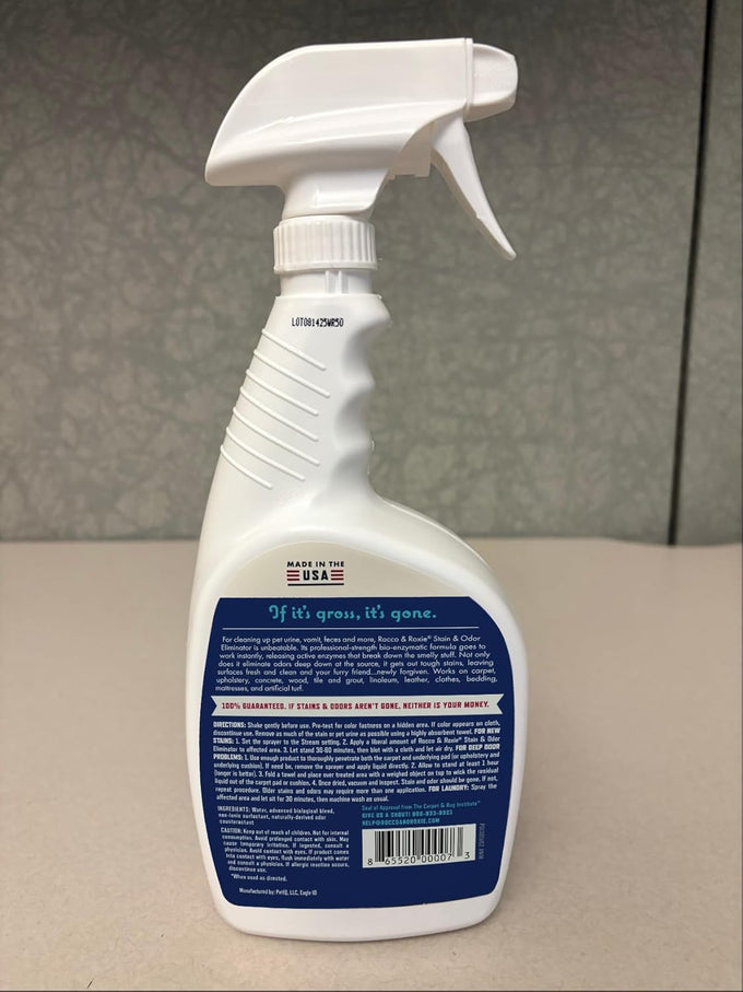 Rocco & Roxie Supply Co. Clear Pet Odor Eliminator Enzyme Cleaner for Home, 32 Fl Oz, Safe for All Carpets