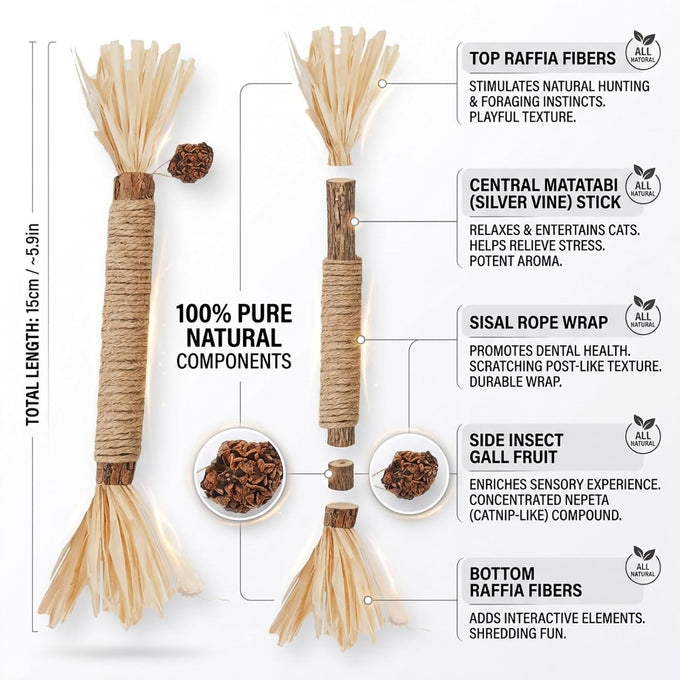 100% Organic Silvervine Wood Catnip Stick 3Pack for Cleaning Teeth and Relief