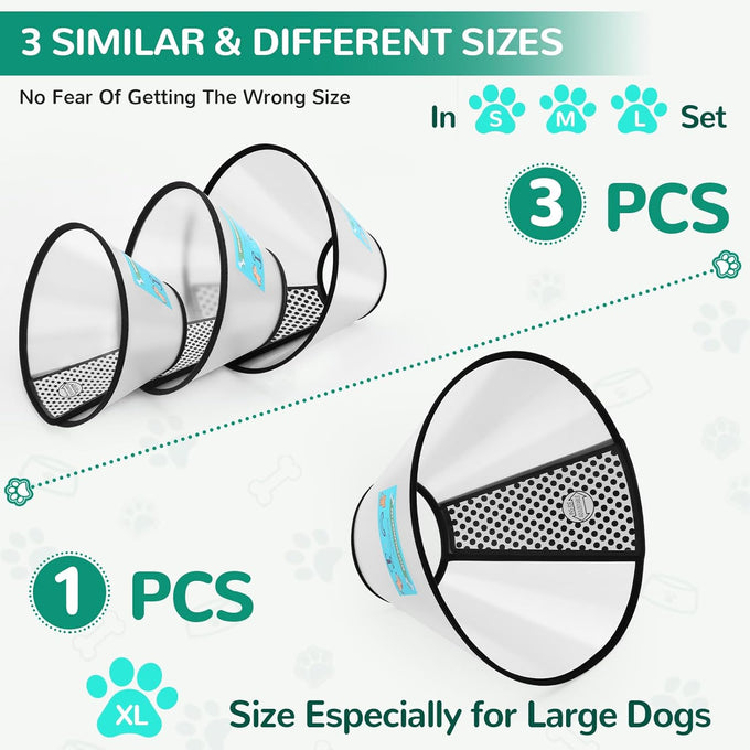 Gladog Soft Dog Cone Collar Set (3 Sizes) - XL Single Size - Adjustable E Collar for Post-Surgery Recovery