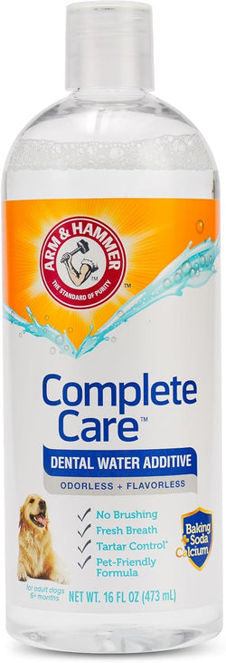 Arm & Hammer Complete Care Dog Dental Water Additive with Baking Soda and Calcium for Daily Oral Health and Fresh Breath, 16 Fl Oz