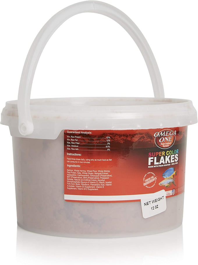 Omega One Super Color Flakes 12 oz - Color-Boosting, Omega-Rich Flakes for Freshwater and Saltwater Fish