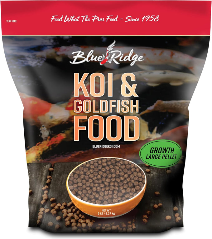 Blue Ridge Koi Fish Food 5lb - Large 3/16 inch Growth Formula for Koi, Goldfish, and Pond Fish