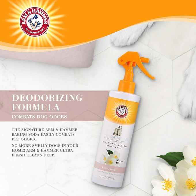 Arm & Hammer Ultra Fresh Waterless Dog Bath Spray with Baking Soda, White Jasmine Scent, 10 Fl Oz