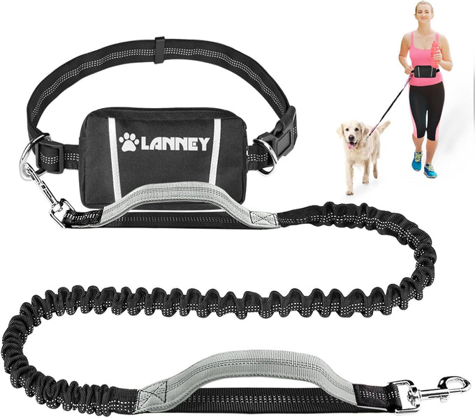 Lanney Hands-Free Dog Leash for Medium Large Dogs with Zipper Dual Handle and Retractable Bungee