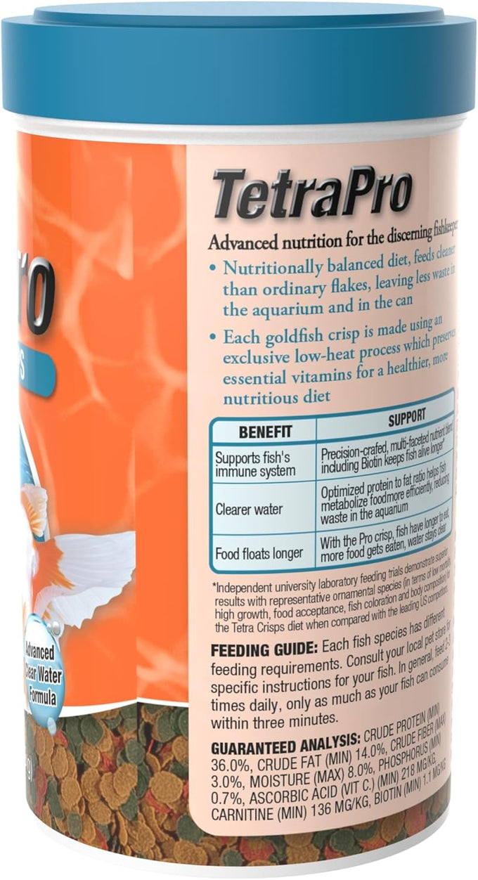 Tetra TetraPro Goldfish Crisps Fish Food, 3.03 oz, biotin enhanced for optimal health