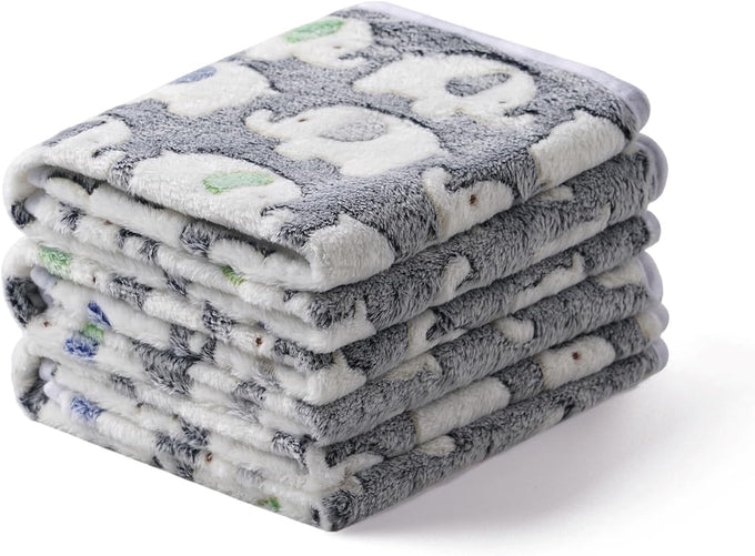 3-pack Soft Fluffy Elephant Pattern Pet Blanket Flannel Throw for Small Dogs and Cats Blue/Pink/Yellow 23x16 inch