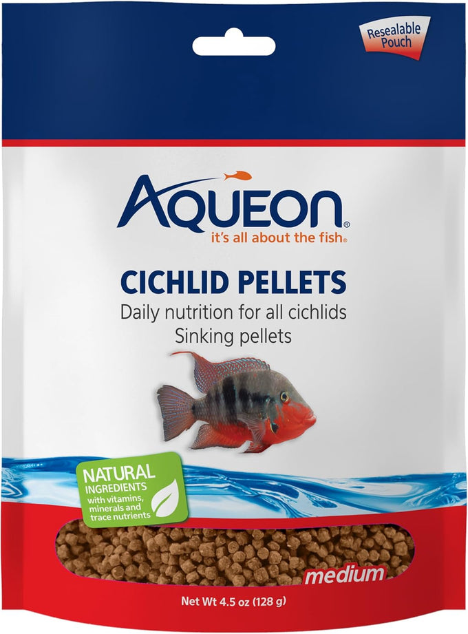 Aqueon Cichlid Medium Slow Sinking Fish Food Pellets, 3mm, 25 Ounce, Shrimp and Squid Meal