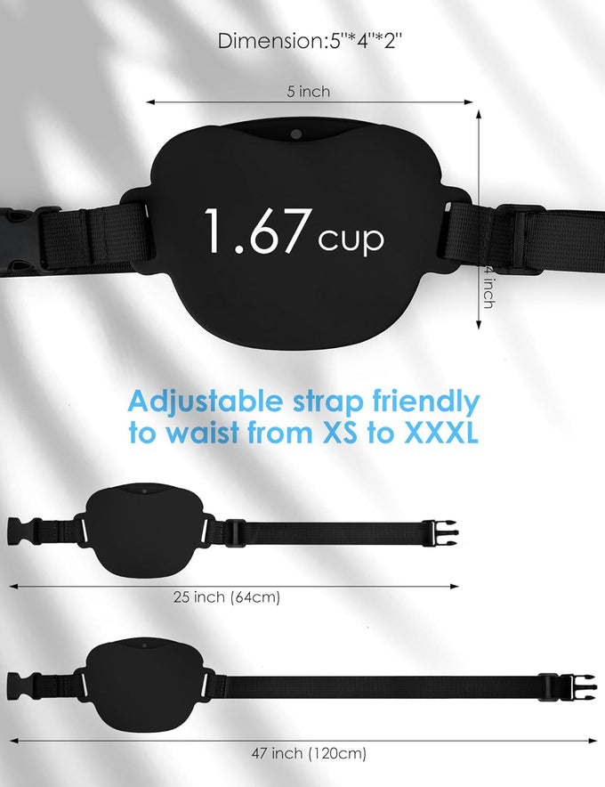 heouvo dog treat pouch with training clicker, 1.67 cup silicone, compact fanny pack with waist belt for pet training and walking, black