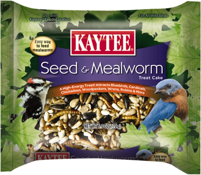 Kaytee 6-Ounce Wild Bird Seed & Mealworm Seed Treat Cake, Bluebird, Chickadee, Woodpecker, High-Protein Food