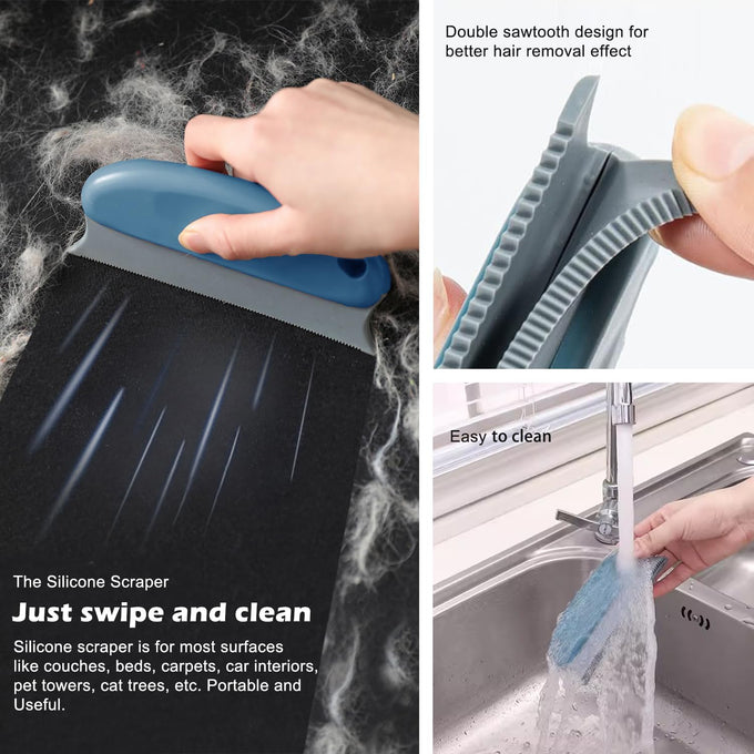 Pet Hair Remover 3-Pack: Copper, Silicone, and Y-Shaped Scrapers for Carpets, Clothes, and Furniture