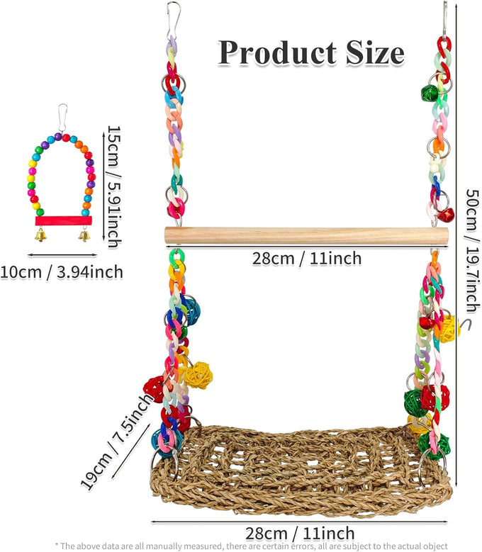 Natural Bird Swing Toys with Wood Perch for Parakeets, Budgies, Conures, Cockatiels, Lovebirds