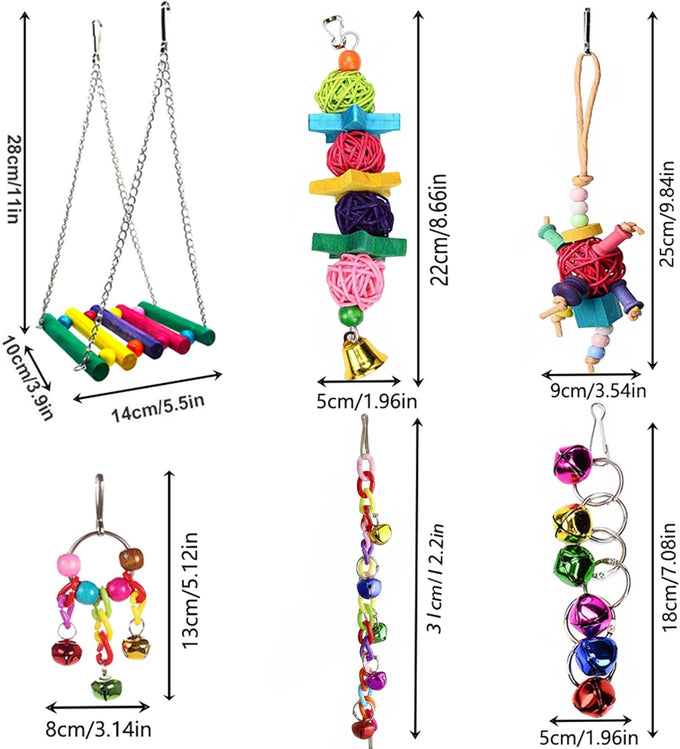 8 Pcs Parakeet Cockatiel Bird Toys Accessories Swing Wooden Perch Chewing Toy Set for Budgerigars Conures Love Birds Finches Budgies