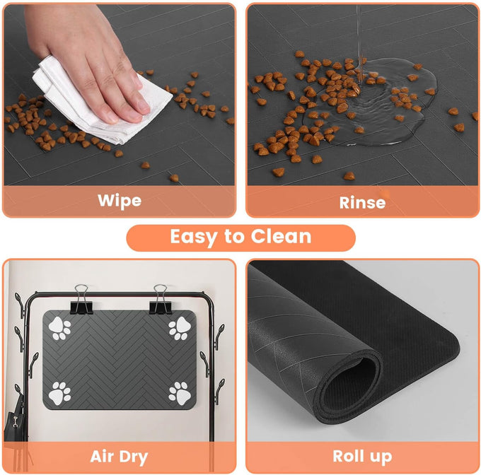 Absorbent Pet Feeding Mat with Waterproof Backing for Food and Water Bowls - 20"x12" Striped Dark Gray