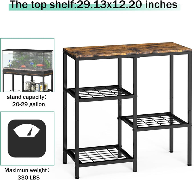 ybing 20 gallon fish tank stand with shelf brown wooden board