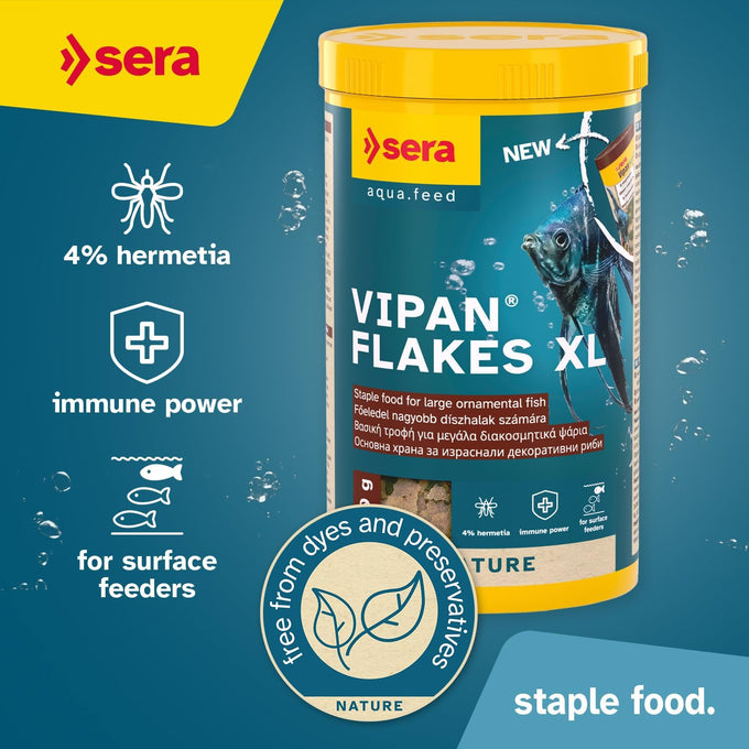 sera Vipan Tropical Flakes XL 7.4 oz premium staple food for large surface-feeding ornamental fish
