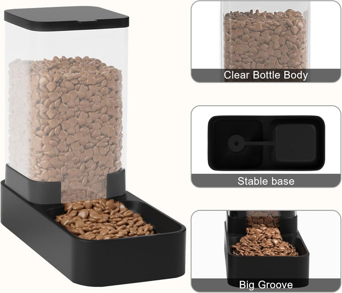 Automatic Cat Feeder and Water Dispenser Set for Small to Large Pets with 3.3L Capacity Black Feeding Bowls