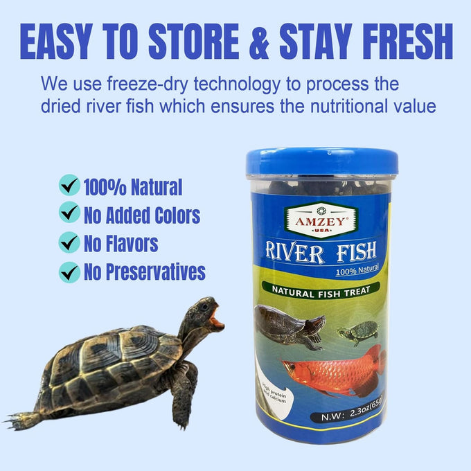 Amzey 2.3 oz dried whole river fish for turtles, terrapins, reptiles, and large tropical fish - natural and healthy