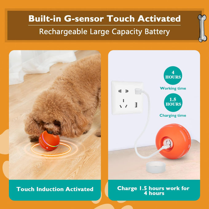 PetDroid Interactive Dog Toys Durable Orange Dog Ball, Small to Large Dogs, USB Rechargeable