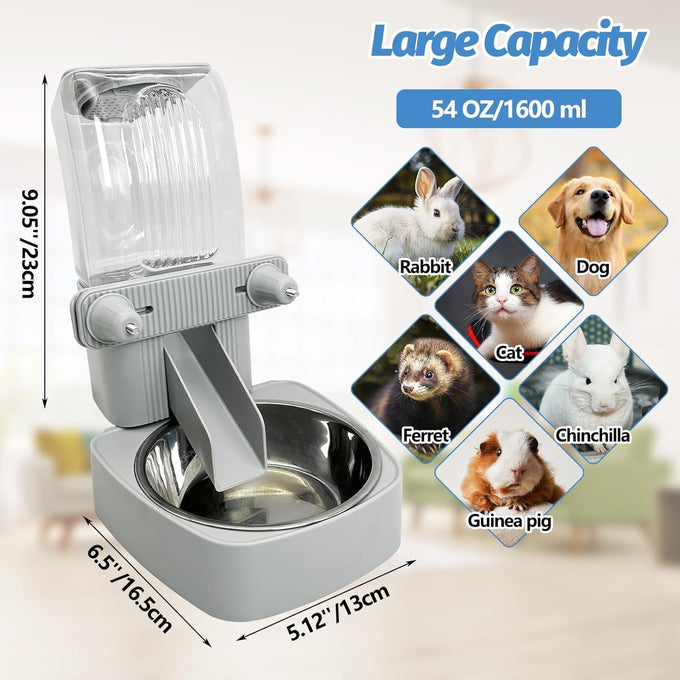 54 oz stainless steel rabbit food dispenser with gravity feeder for small animals and pets