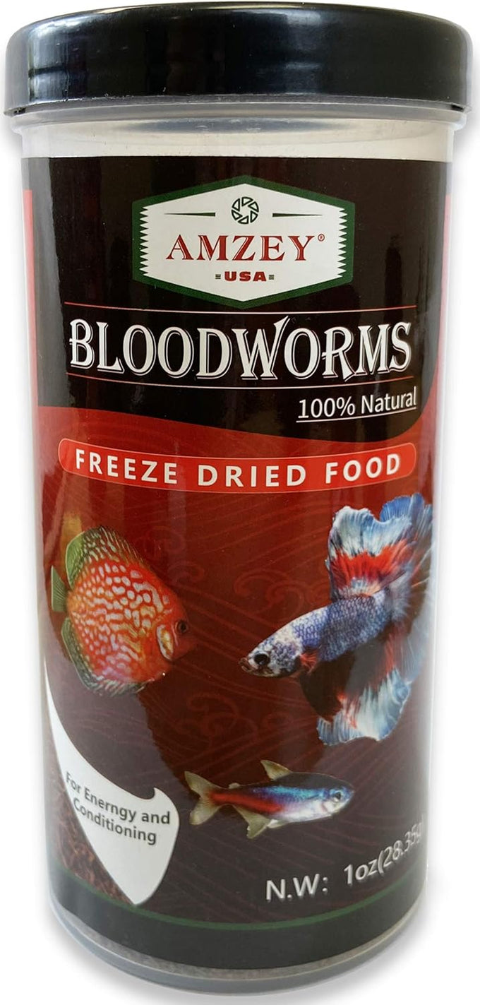 Amzey Blood Worms 0.5 oz, 100% natural freeze-dried blood worms, high protein food for aquarium fish and turtles