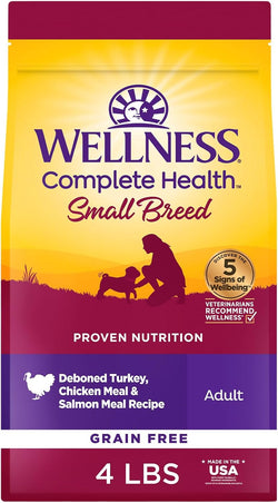 Wellness Complete Health Small Breed Adult Dry Dog Food, Grain Free Kibble, Chicken and Salmon Recipe, 4 lb Bag