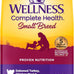 wellness complete health small breed adult dry dog food, grain free chicken salmon recipe, 4 lb bag
