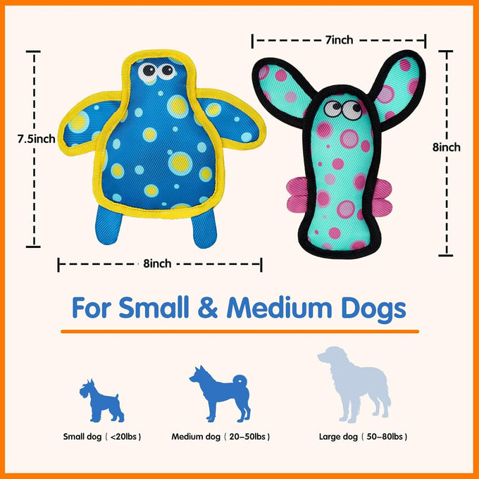 turtles & lobsters small dog toys cute colorful indoor play durable fabric non-shedding material