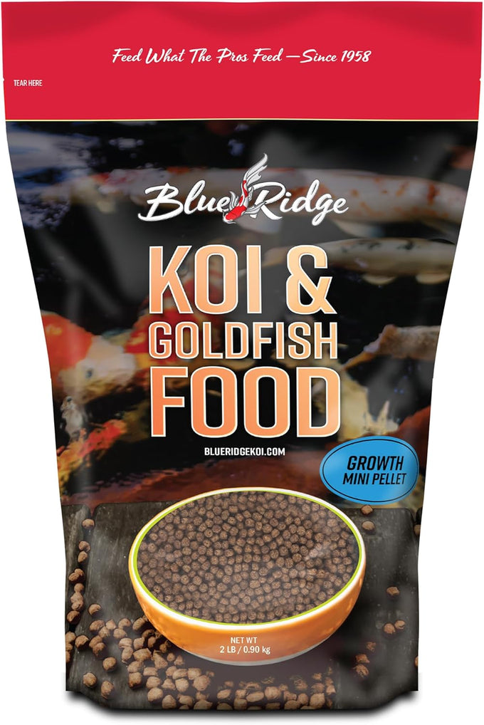 Blue Ridge Koi Fish Food 2lb Mini Growth Formula for Small Koi and Goldfish Premium Floating Pond Pellets