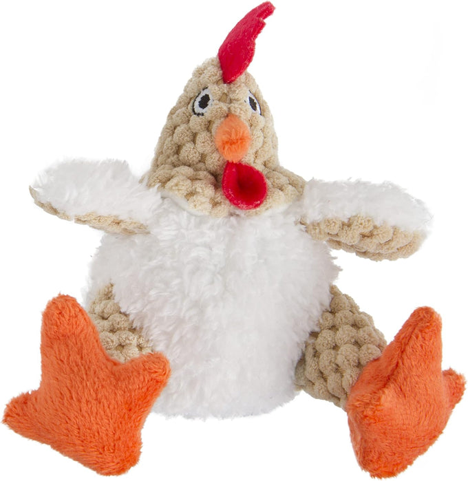 goDog Checkers Fat Rooster Squeaky Plush Dog Toy with Chew Guard Technology - White, Large Model, Soft and Durable Design