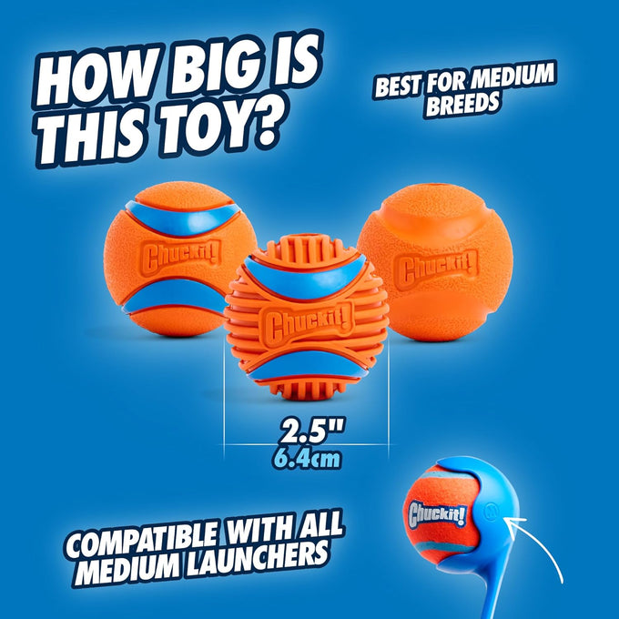 Chuckit! Interactive Dog Toys, High-Bounce Fetch Ball, Ultra and Rugged Balls, Size Medium, 2.5-inch Diameter, Set of 3