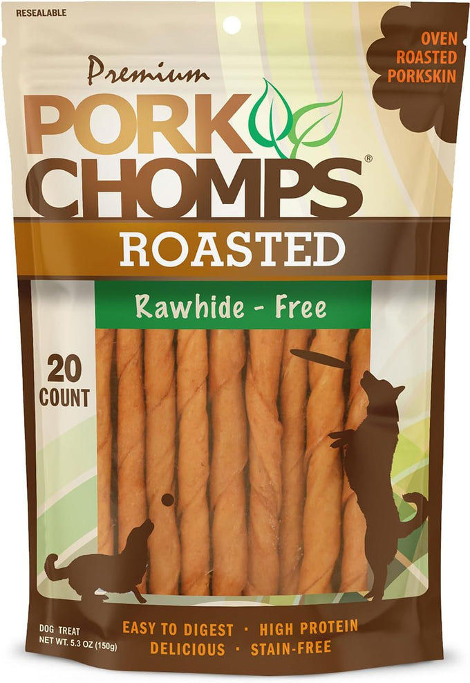 pork chomps real chicken wrapped baked pork skin dog chews, 5 inch mini twists, 12 count