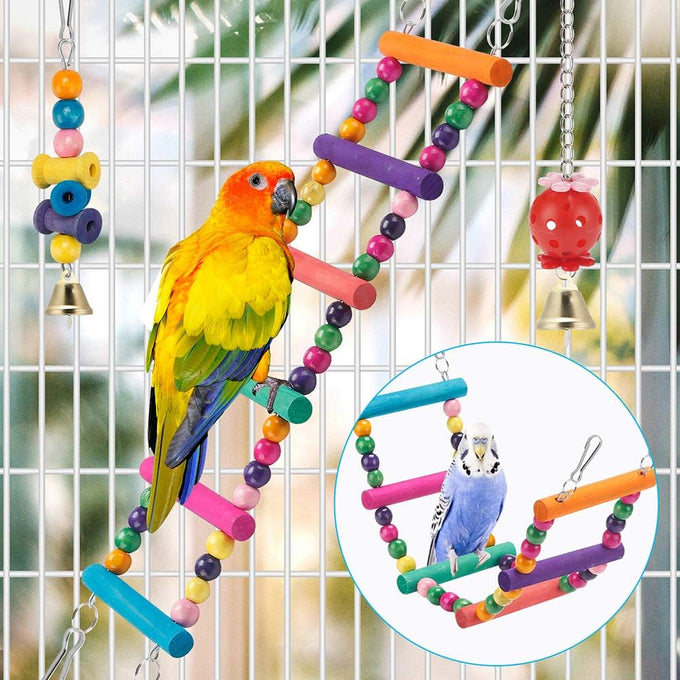 Parakeet bird swing hanging standing chewing hammock climbing ladder colorful toys suitable for budgerigar, parakeet, conure, cockatiel and more