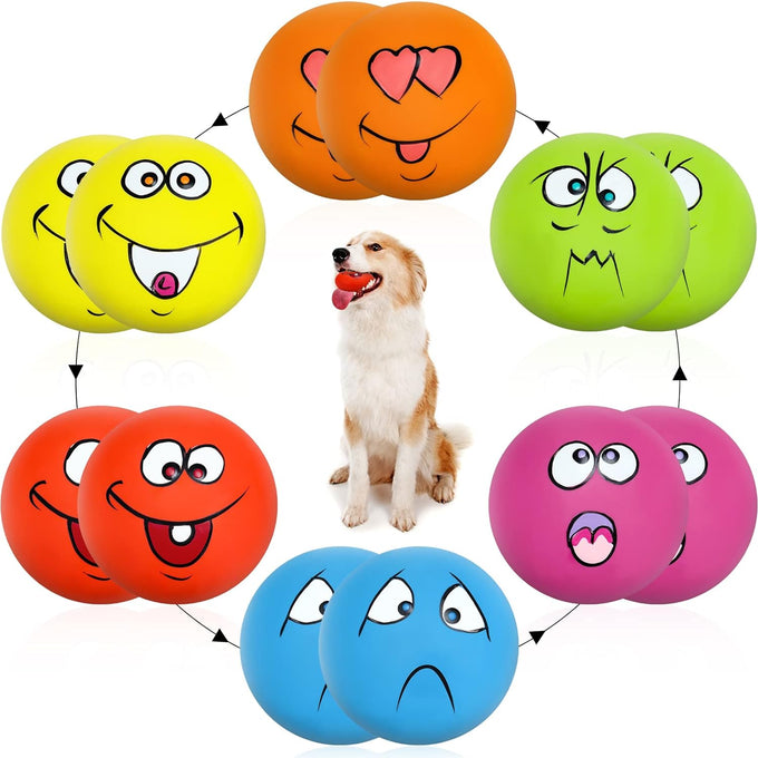 Hungdao 12-piece latex rubber squeaky dog toys, 6 colors, smile face emoticon, 100% safe for small medium pets