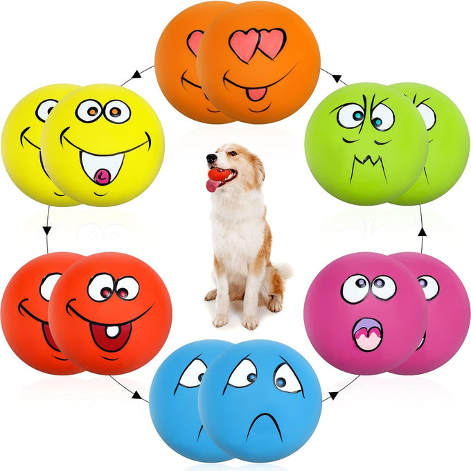 Hungdao 12-piece latex rubber squeaky dog toys, 6 colors, smile face emoticon, 100% safe for small medium pets