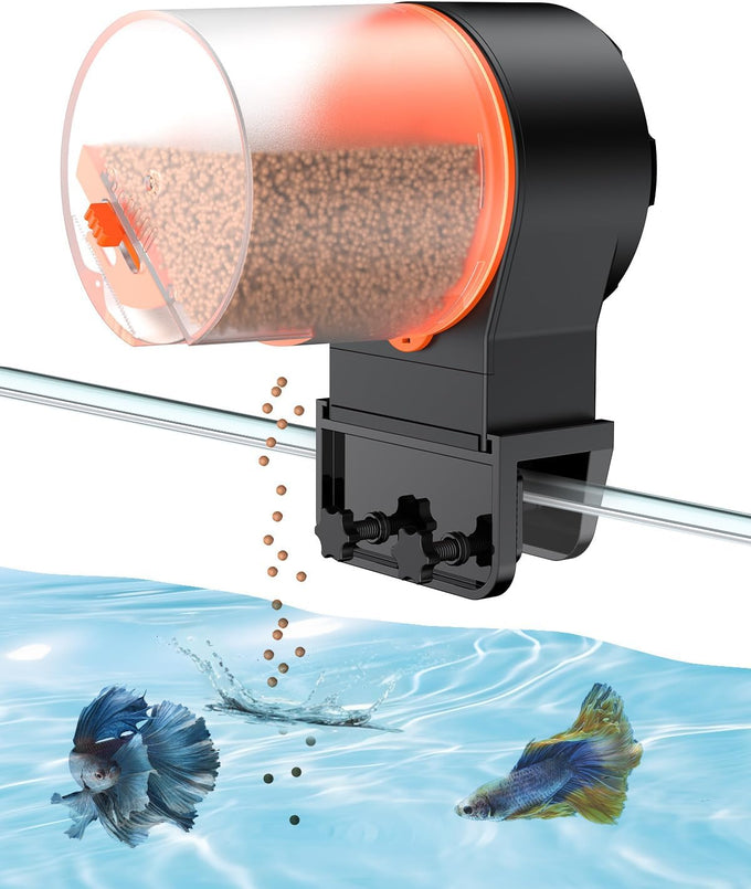 Pawfly Automatic 60ml Fish Feeder for Aquarium 5-20 Gallon Tanks, Battery Operated, Adjustable Feeding