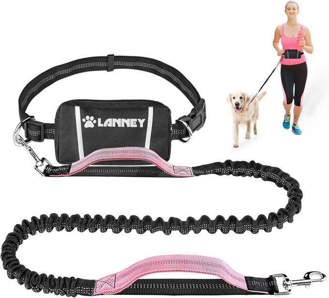Lanney Hands-Free Dog Leash for Medium Large Dogs with Zipper Dual Handle and Retractable Bungee