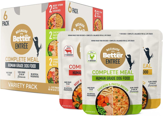 Because It's Better Entrée Variety Pack, 10oz Wet Dog Food