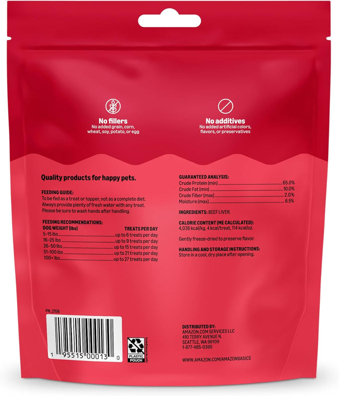 Amazon Basics Freeze-Dried Beef Liver Dog Treats, Grain-Free, 100% Real Beef Liver, 3.3 Ounce