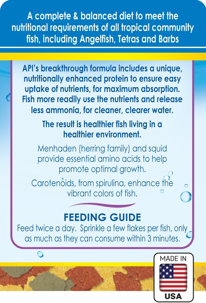 api tropical flakes fish food 1.1-ounce container for tropical community fish