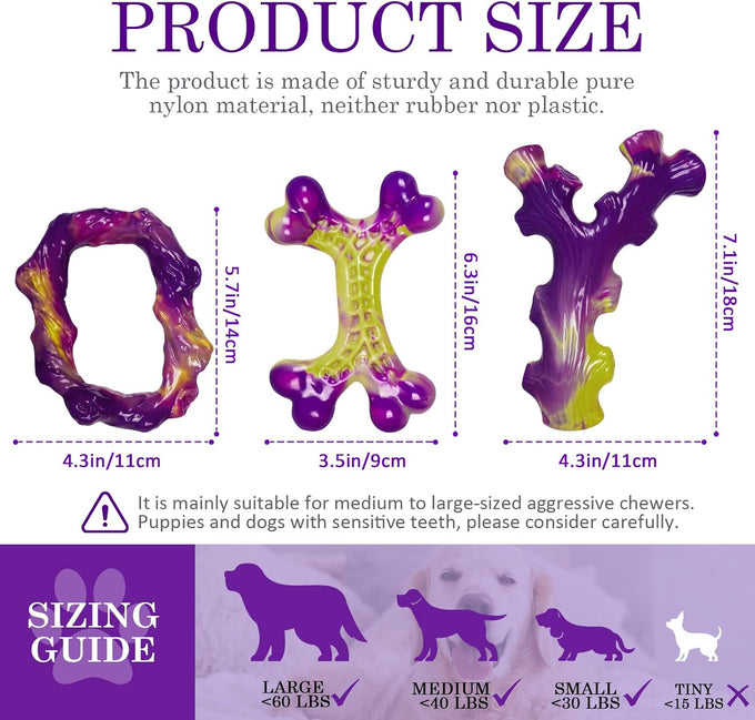 Frienhund tough nylon dog toys 3 pack for aggressive chewers, durable dog bones for medium large breeds