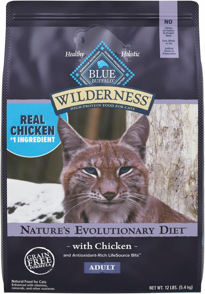 blue buffalo wilderness natural adult dry chicken cat food 12 lb bag high protein grain free diet