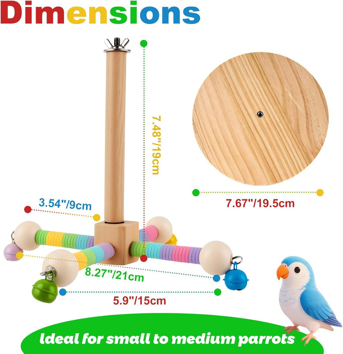 360°Rotating Bird Perch for Parrots, Wooden Stand for Small to Medium-sized Birds, 2-in-1 Cage and Tabletop Toy